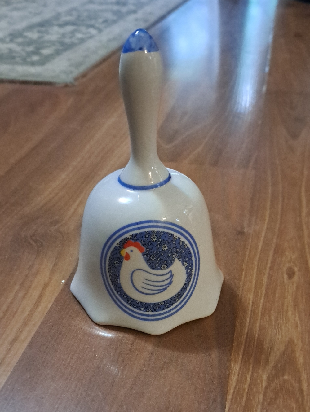 Vintage Ceramic Blue and White Chicken Bell Cottagecore Country Kitchen. Granola